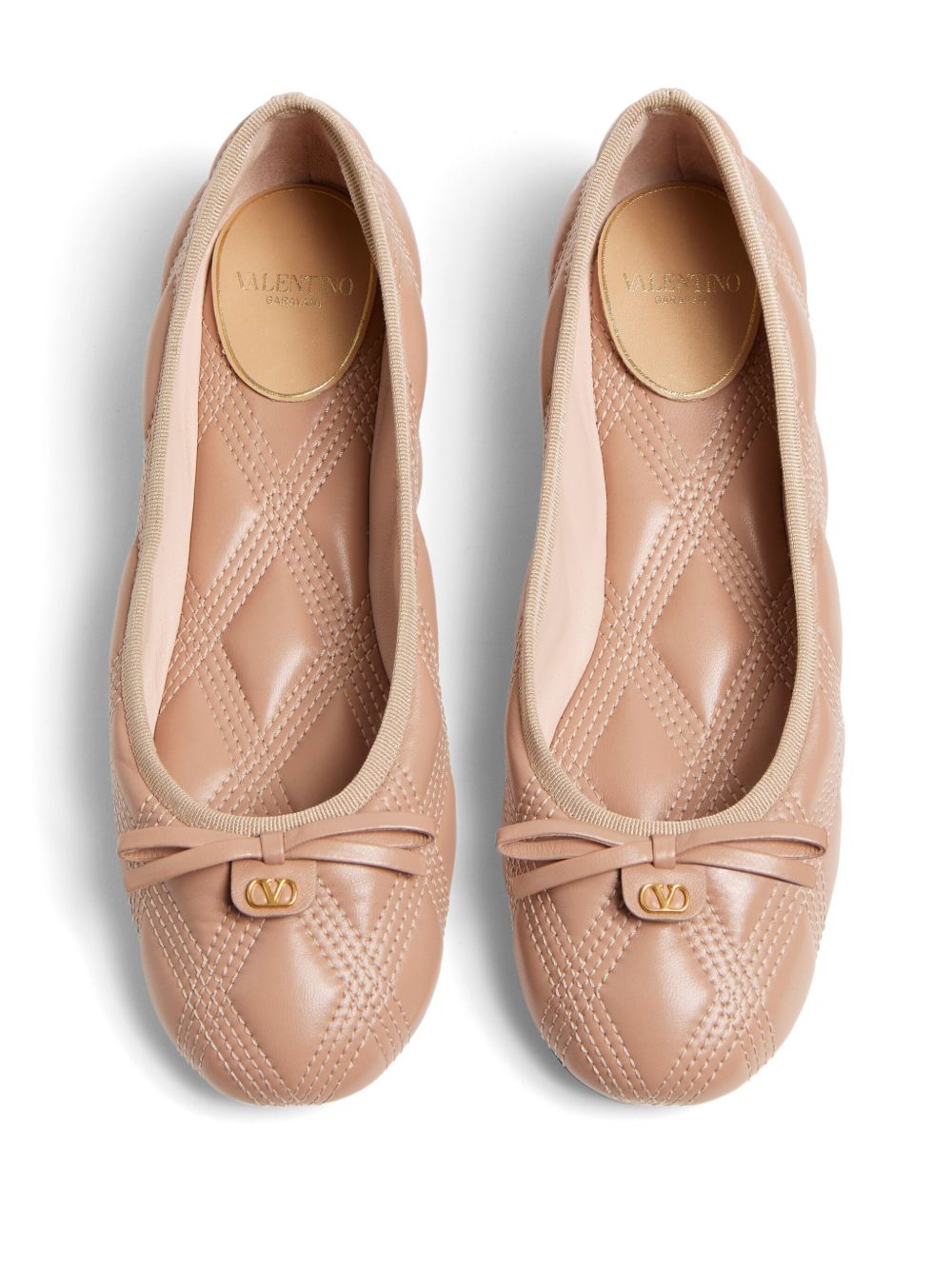 Valentino Garavani Quilted Nappa Ballerina Flats with VLogo Bow Pink