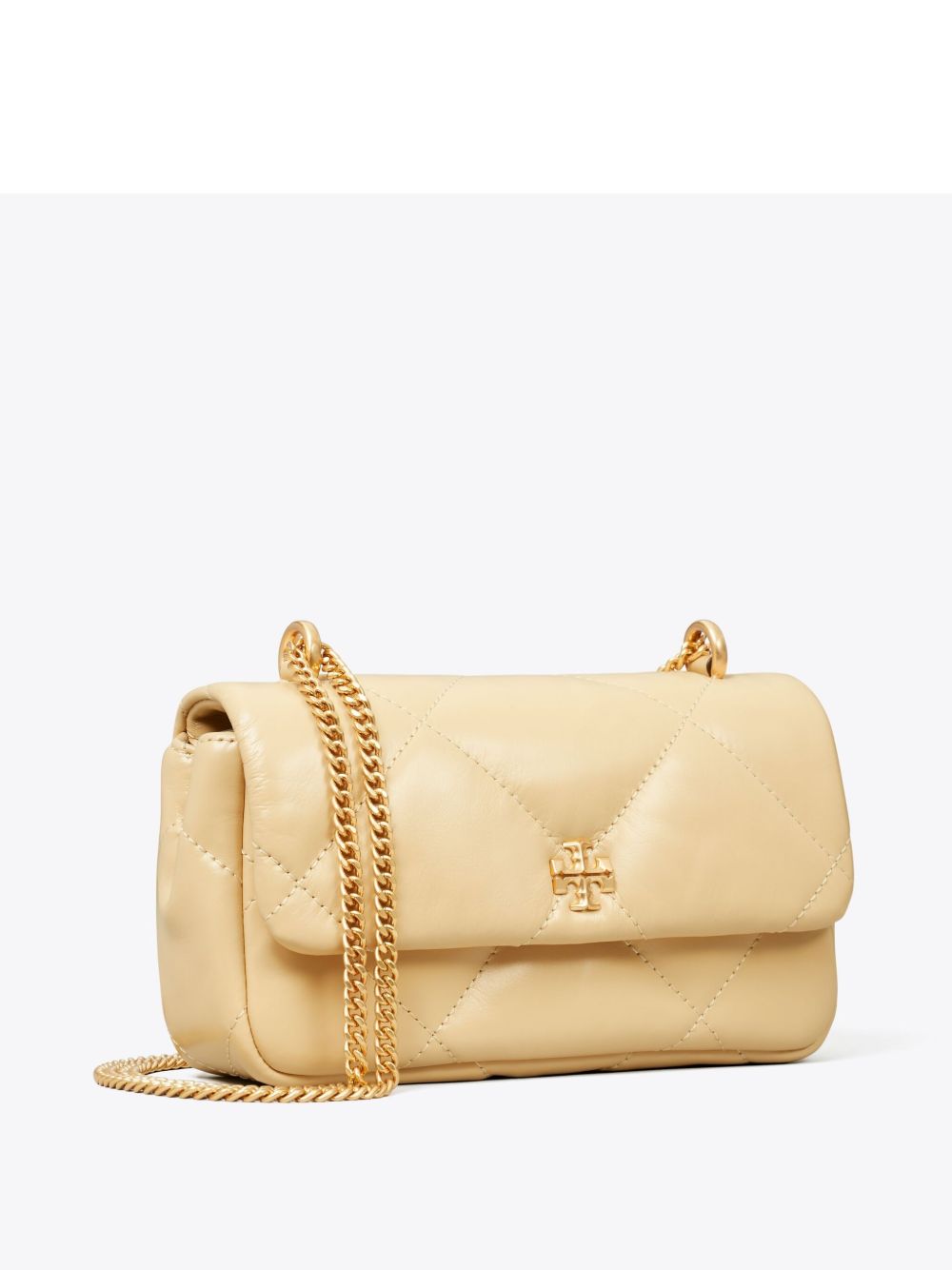 Tory Burch Kira Mini Diamond-Quilted Leather Shoulder Bag Beige