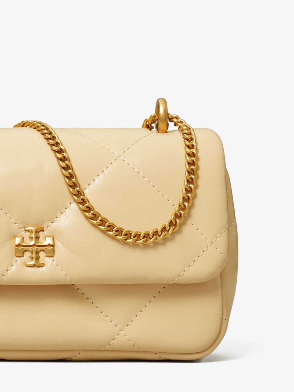 Tory Burch Kira Mini Diamond-Quilted Leather Shoulder Bag Beige