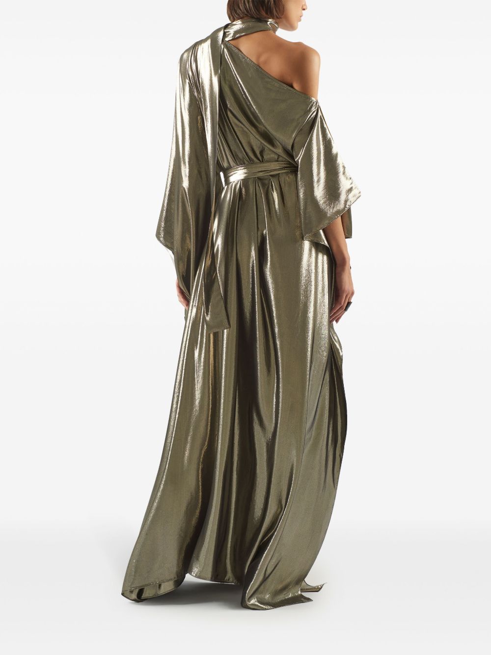 Taller Marmo Pre One-Shoulder Scarf-Detail Silk-Blend Maxi Dress Golden