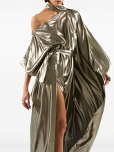 Taller Marmo Pre One-Shoulder Scarf-Detail Silk-Blend Maxi Dress Golden