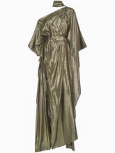 Taller Marmo Pre One-Shoulder Scarf-Detail Silk-Blend Maxi Dress Golden
