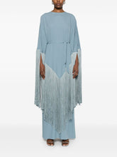 Taller Marmo Pre Clear Blue Fringed Crepe Long Kaftan Dress Clear Blue