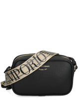 Emporio Armani Logo-Print Grained Faux Leather Shoulder Bag Black