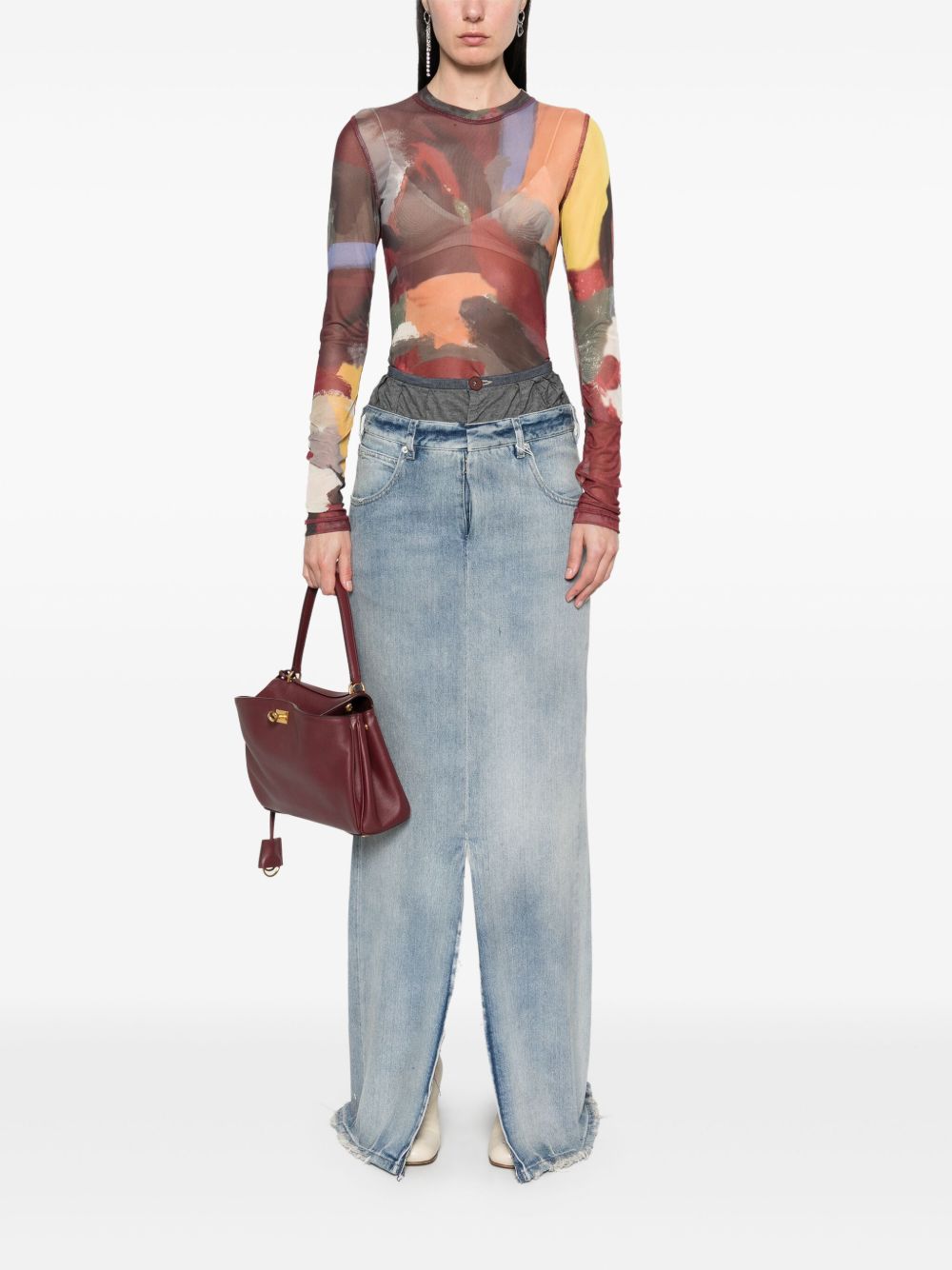 Maison Margiela Maxi Denim Cotton Skirt Blue