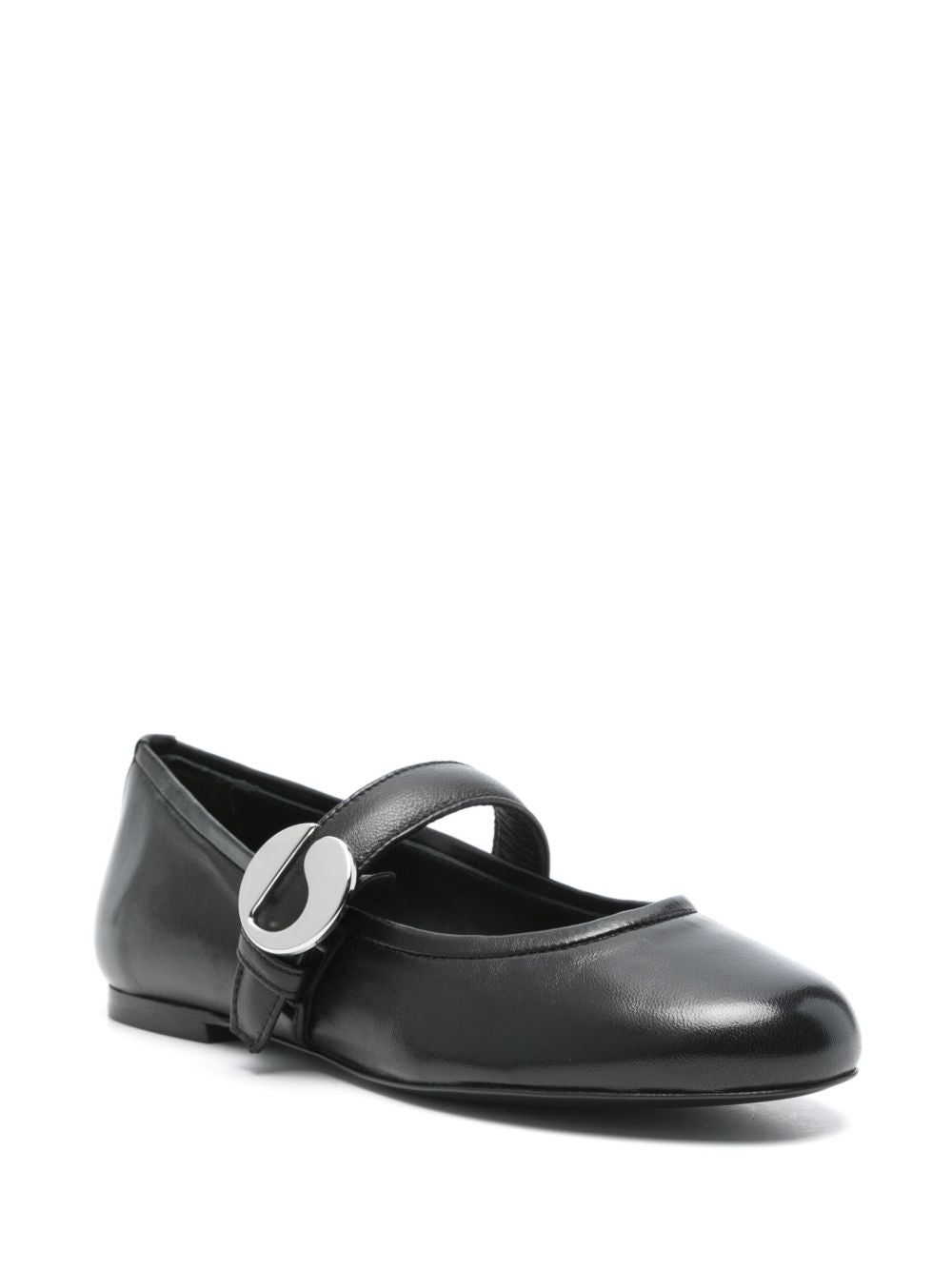Coperni Flat Leather Ballet Flats with Logo Buckle Black