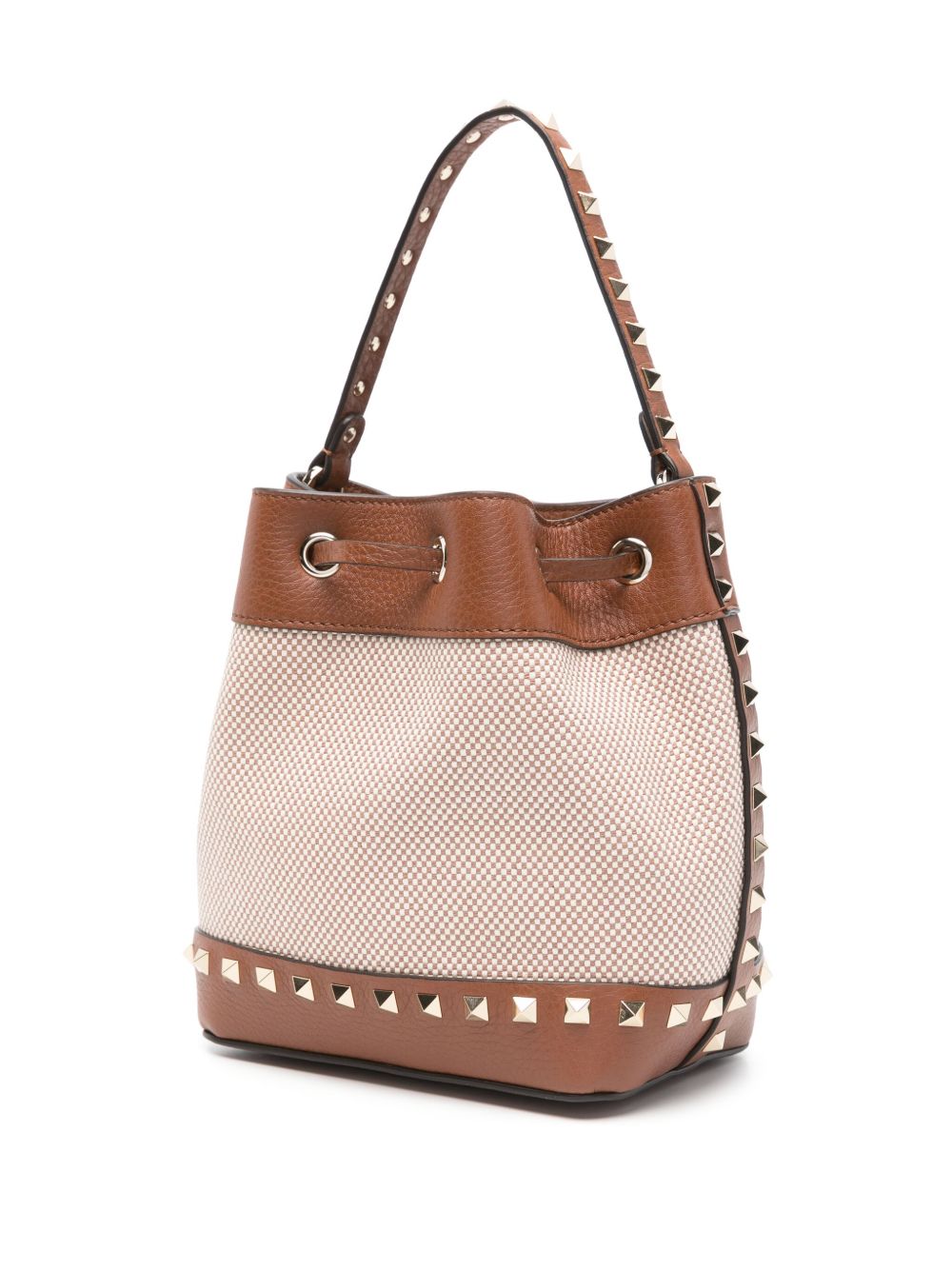 Valentino Garavani Rockstud Canvas Bucket Bag Leather Brown