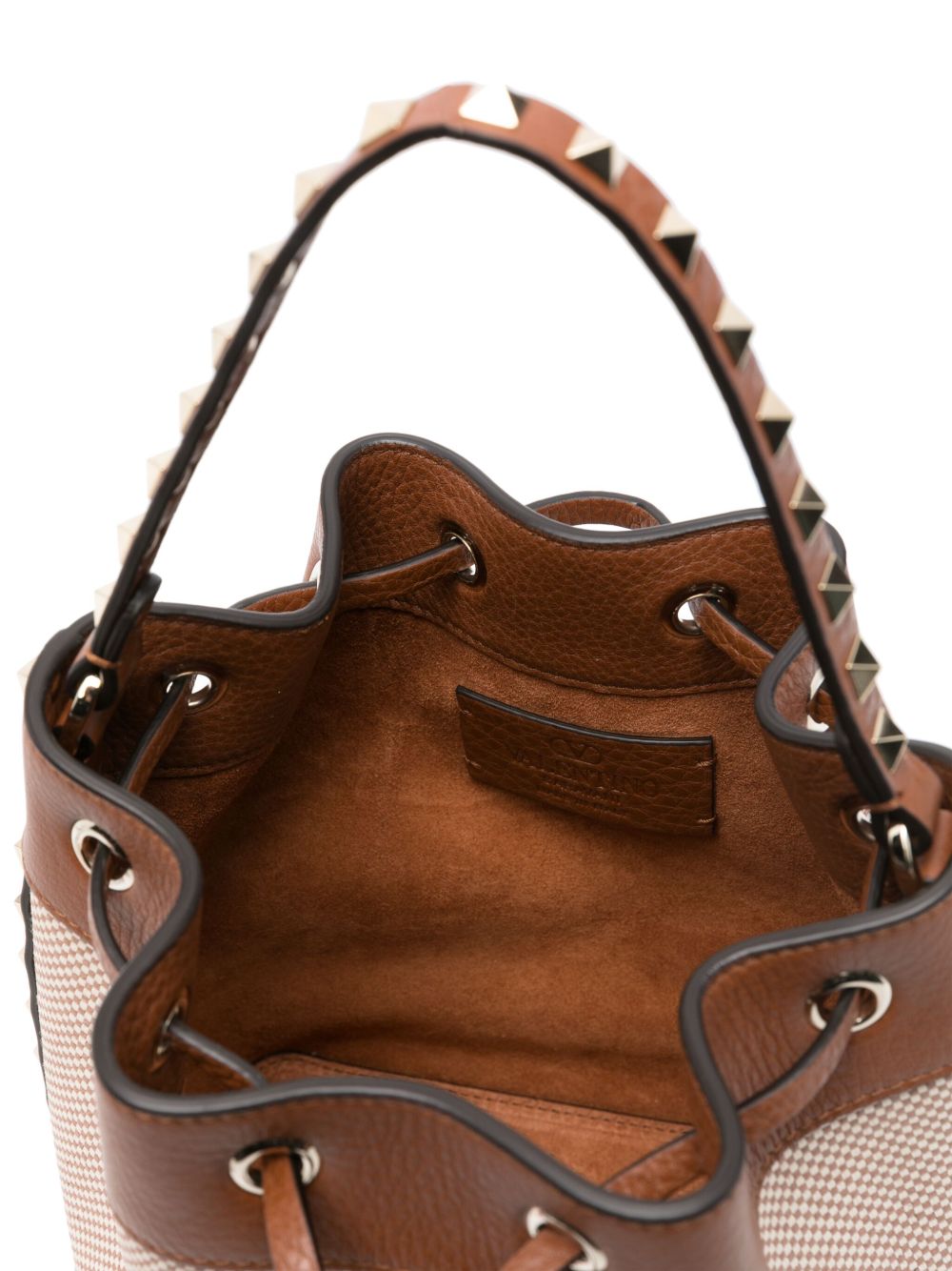 Valentino Garavani Rockstud Canvas Bucket Bag Leather Brown