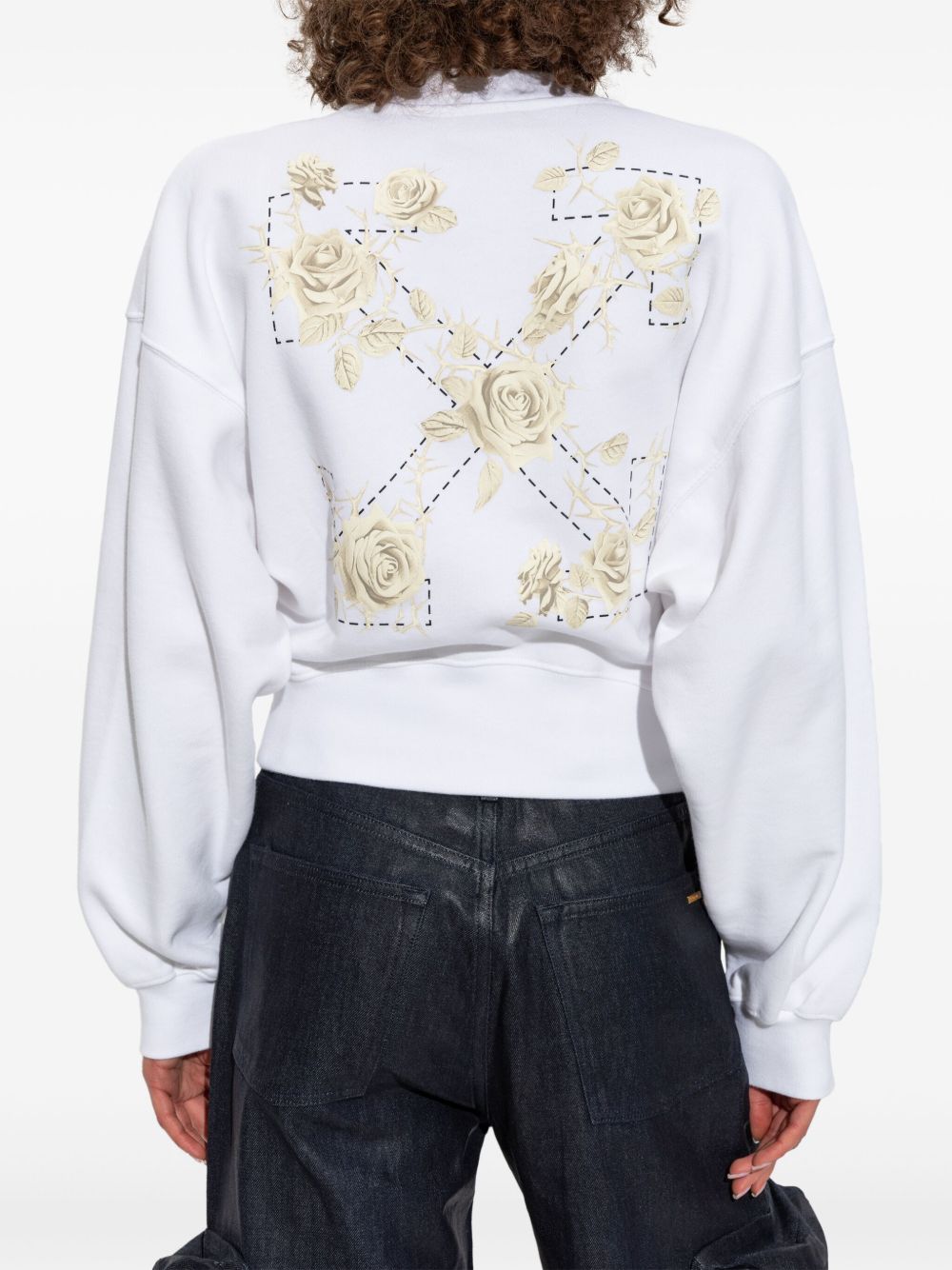 Off White Graphic Print Cropped Sweatshirt White