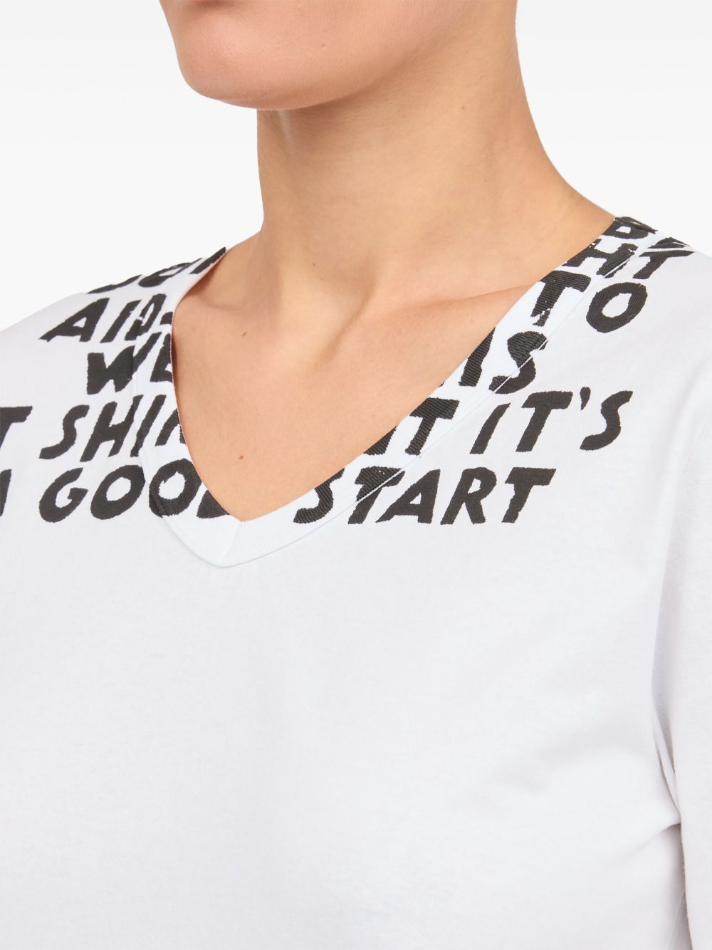 MM6 Maison Margiela V-Neck Printed Cotton T-Shirt White