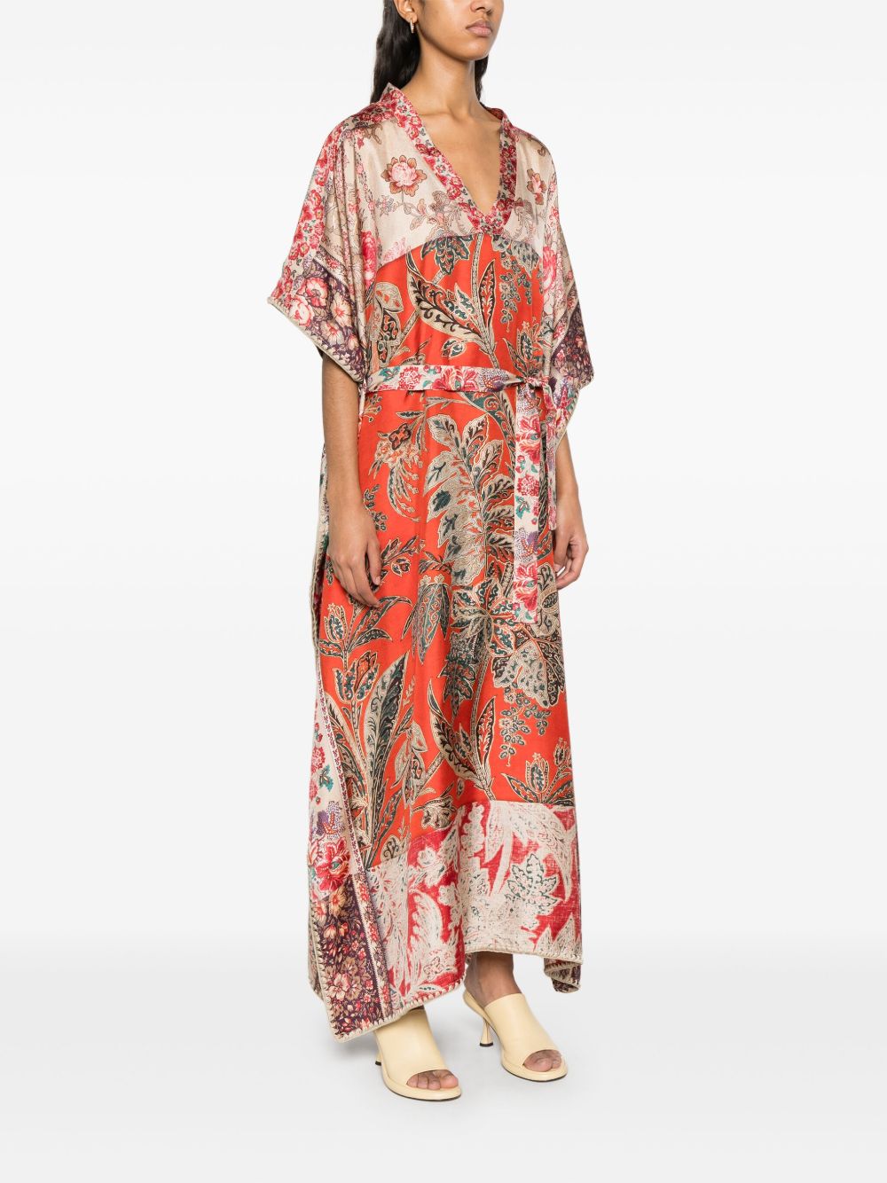 Pierre Louis Mascia Printed Silk Kaftan Red