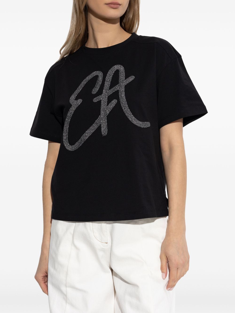 Emporio Armani Oversized Lurex Logo T-shirt Black