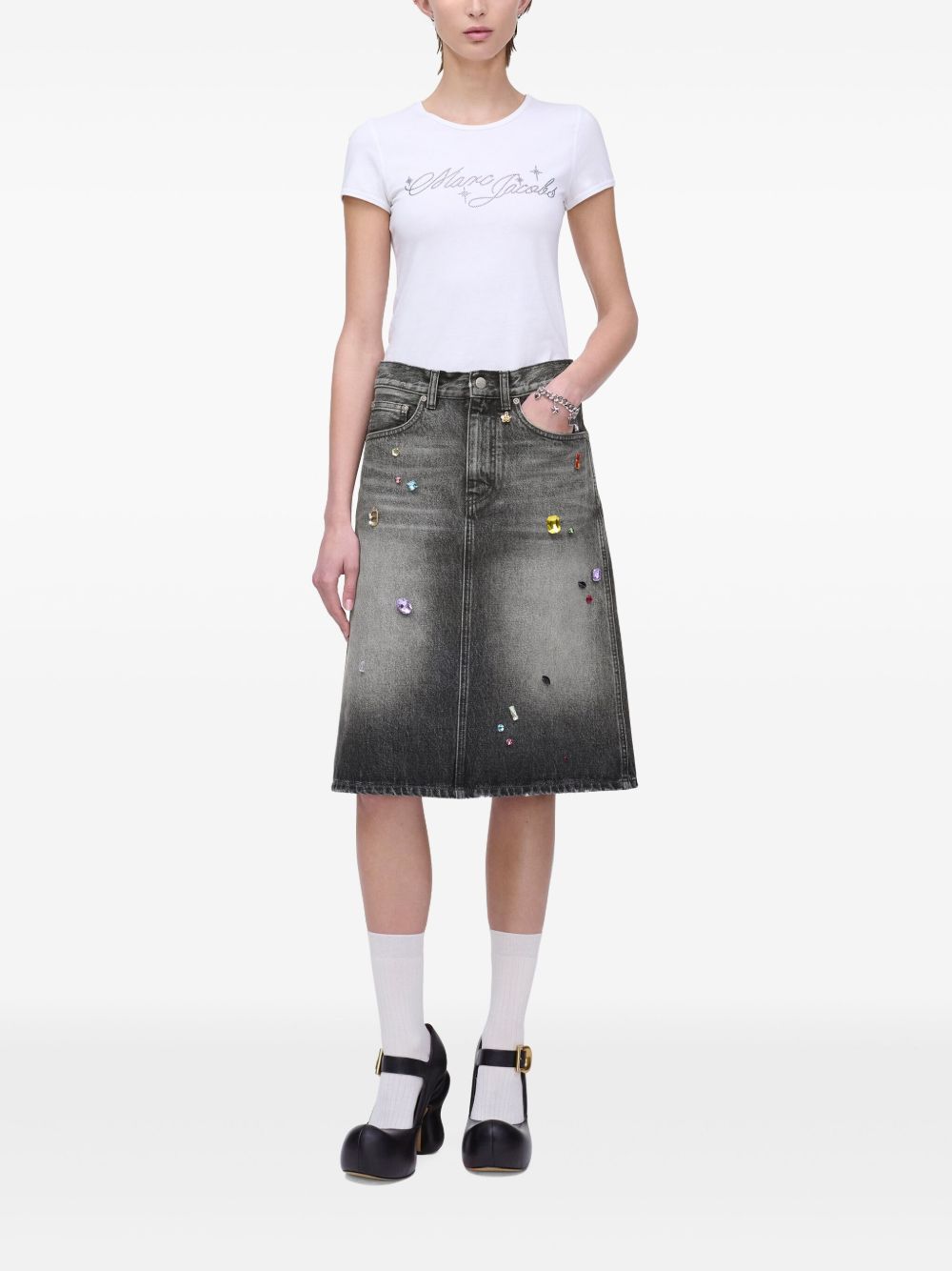 Marc Jacobs Embellished Denim Midi Skirt Dark Grey