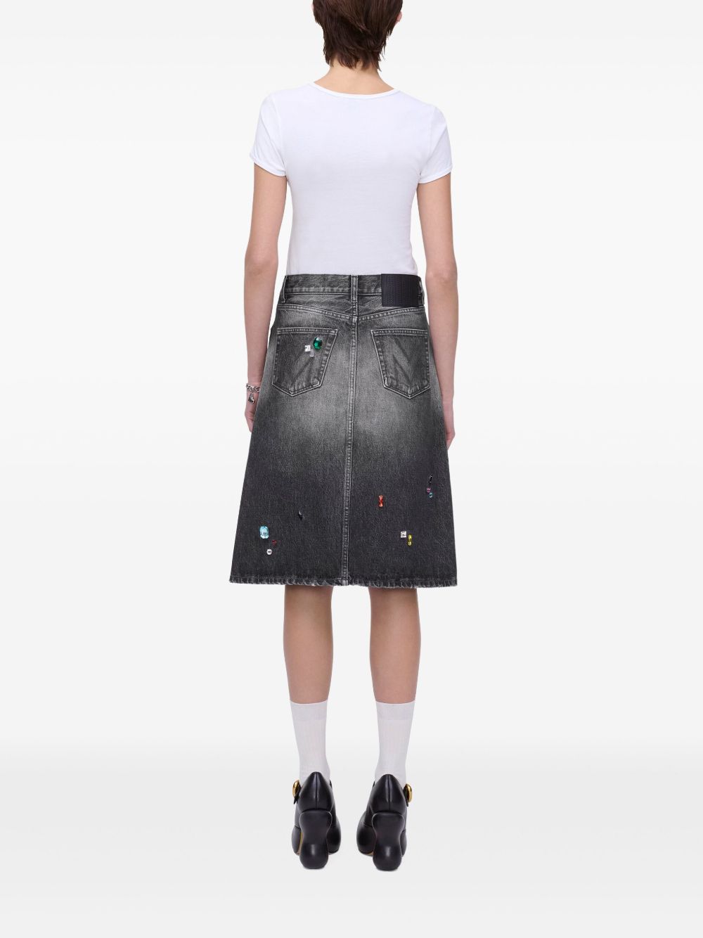 Marc Jacobs Embellished Denim Midi Skirt Dark Grey