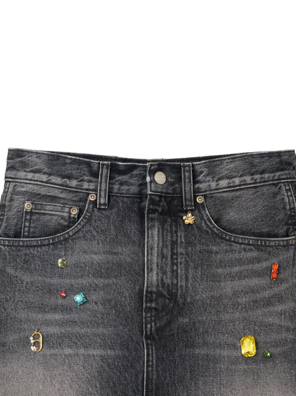 Marc Jacobs Embellished Denim Midi Skirt Dark Grey
