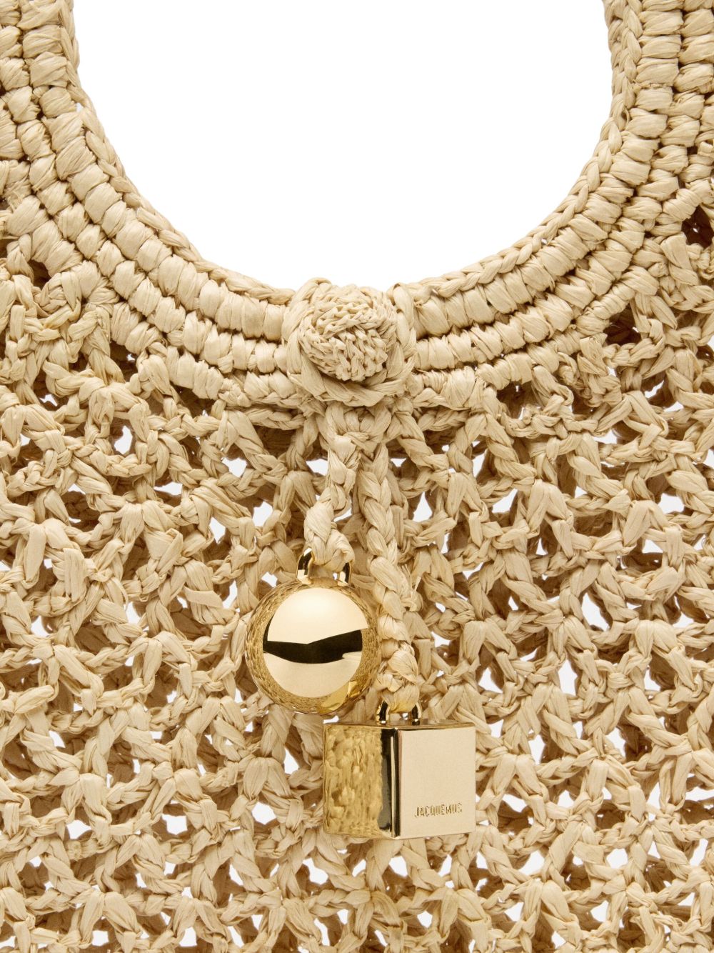 JACQUEMUS The Small Round Spiaggia Rafia Handbag Beige
