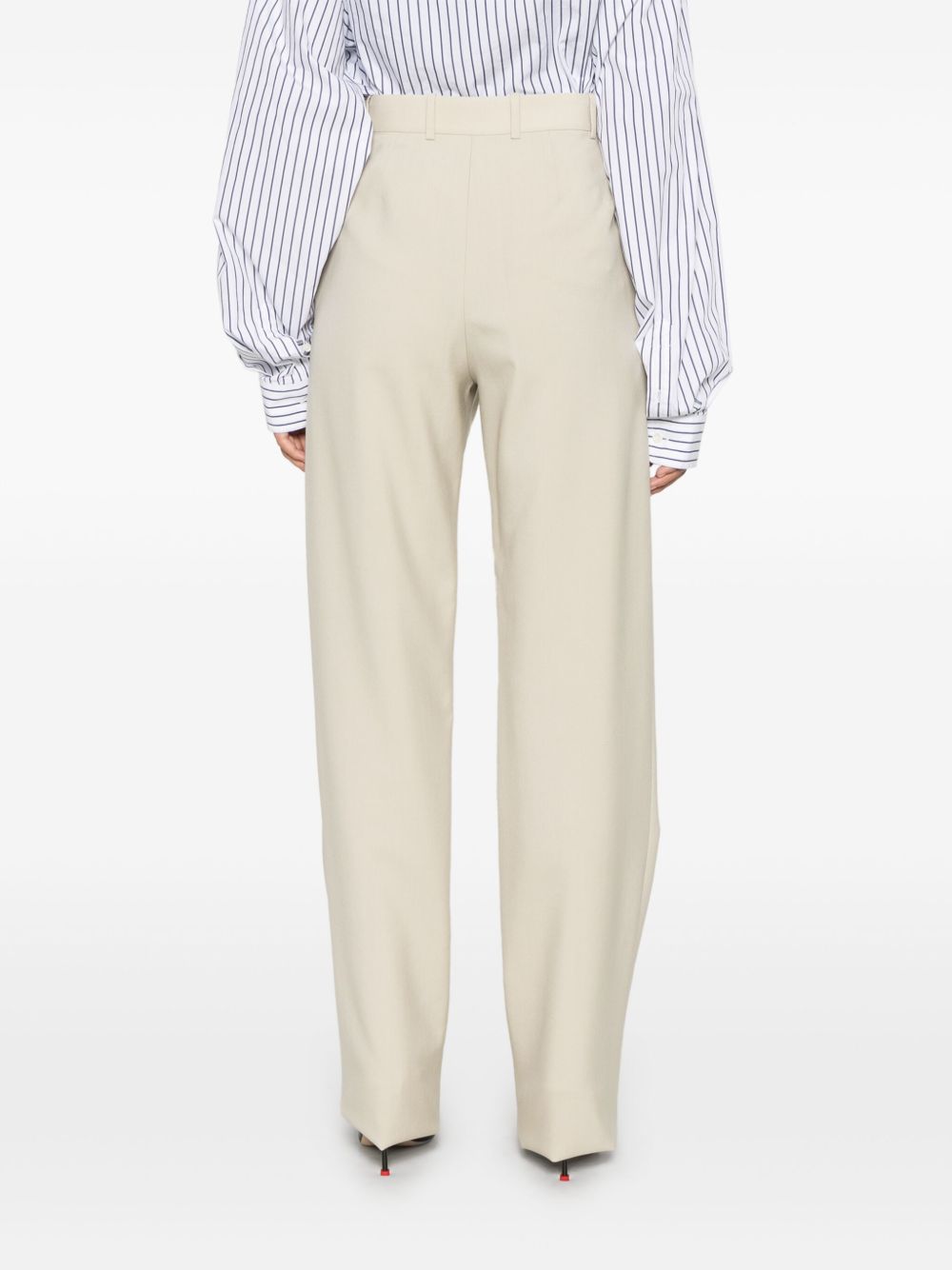 Saint Laurent Straight-Leg High-Rise Wool Trousers Beige