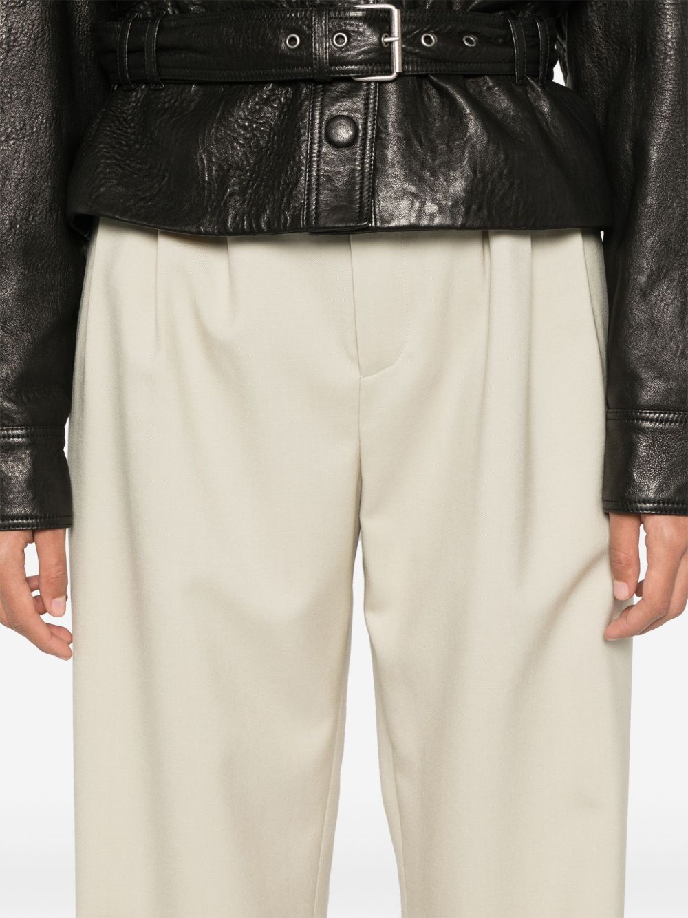 Saint Laurent Straight-Leg High-Rise Wool Trousers Beige