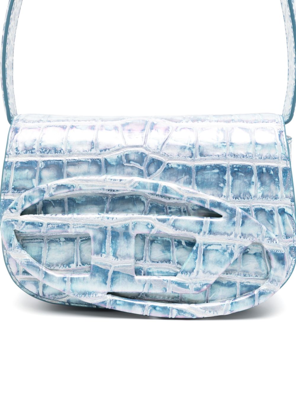 Diesel 1DR Foldover Leather Shoulder Bag Clear Blue