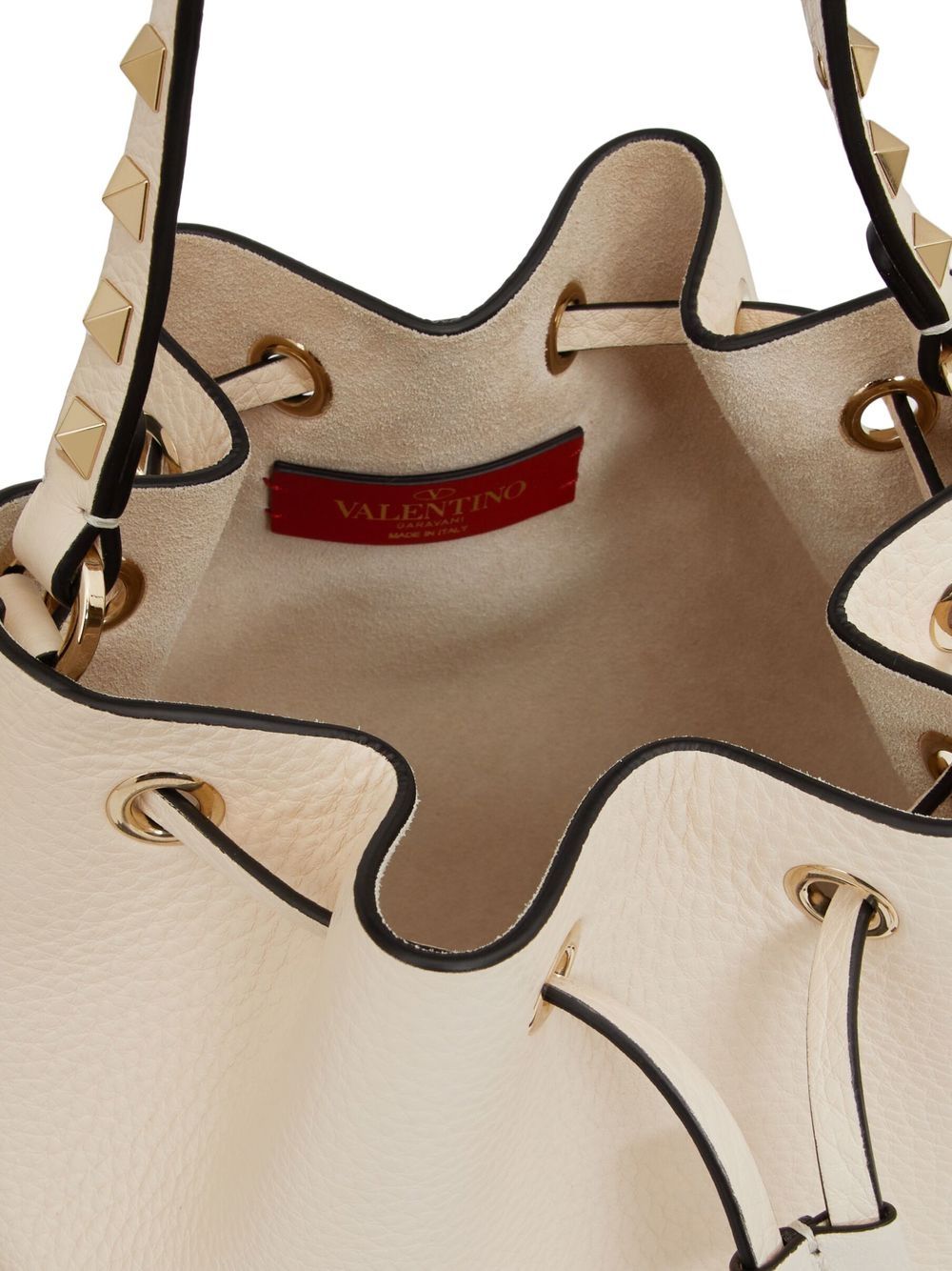 Valentino Garavani Rockstud Grainy Calfskin Bucket Bag Ivory