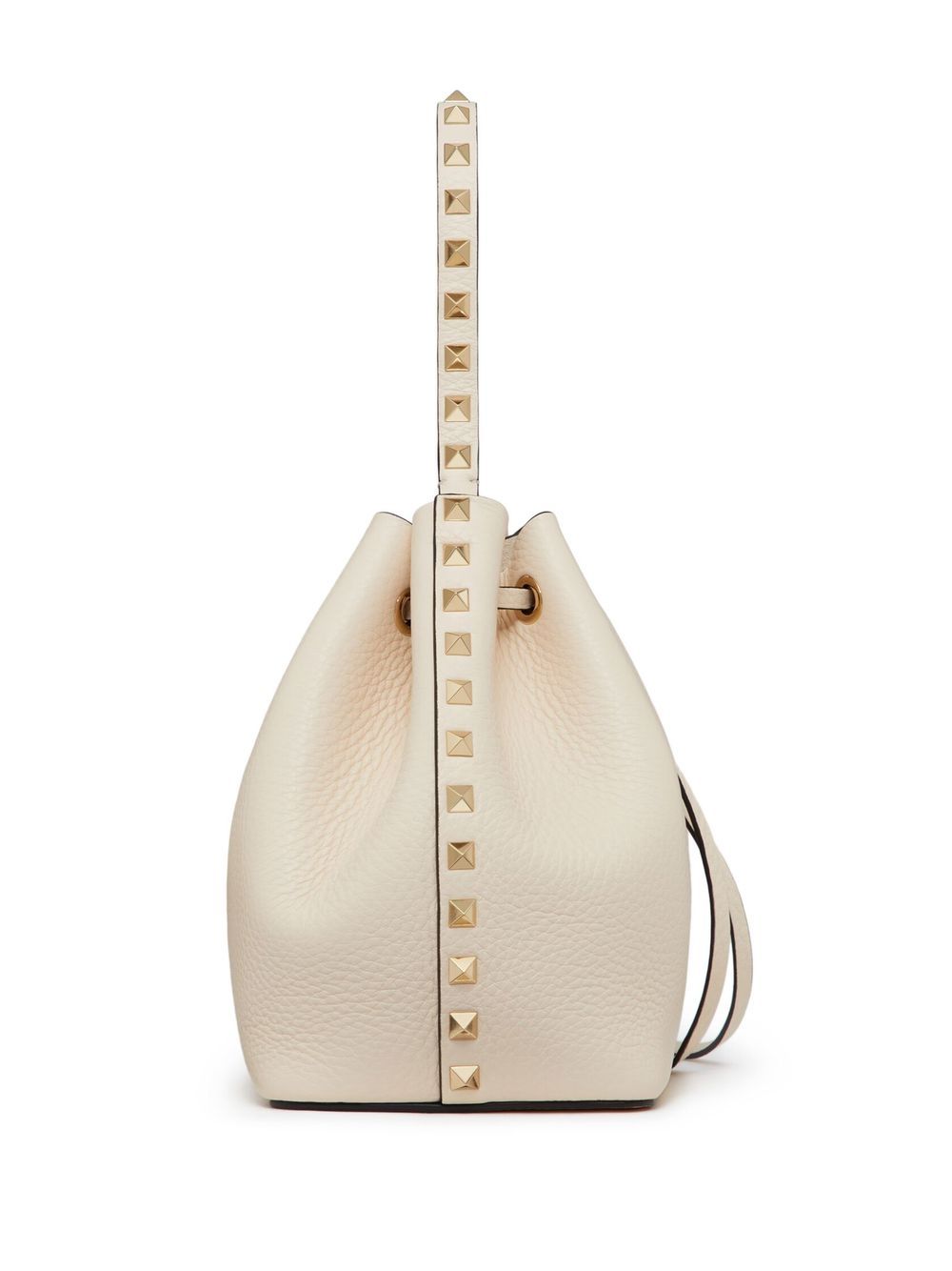 Valentino Garavani Rockstud Grainy Calfskin Bucket Bag Ivory
