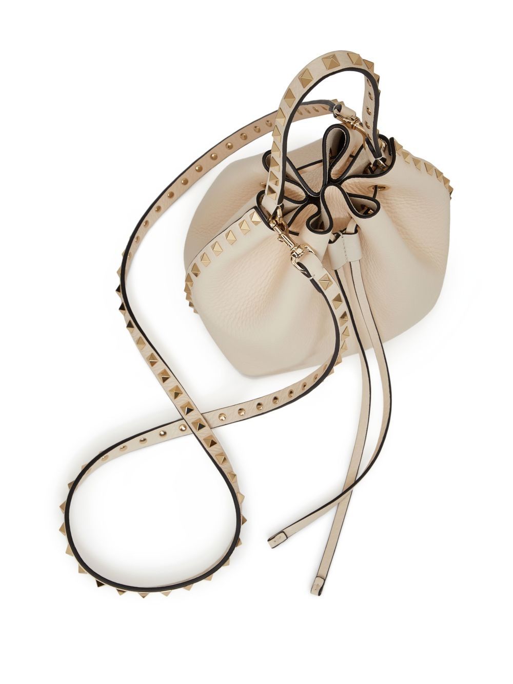 Valentino Garavani Rockstud Grainy Calfskin Bucket Bag Ivory