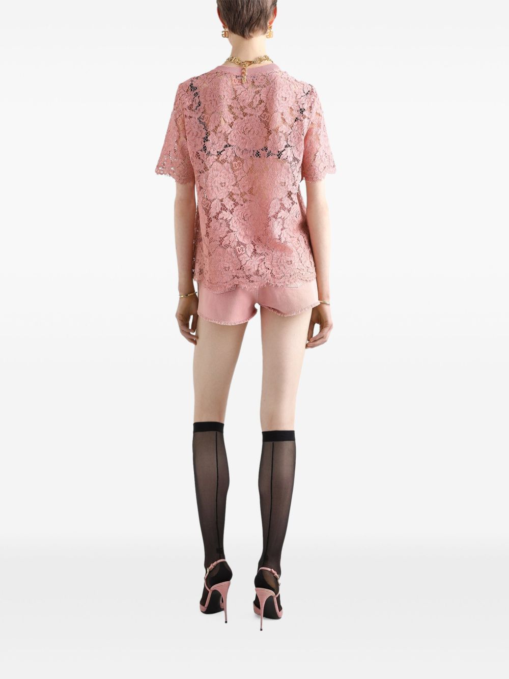 Dolce & Gabbana Corded Lace Sleeved T-shirt Pink