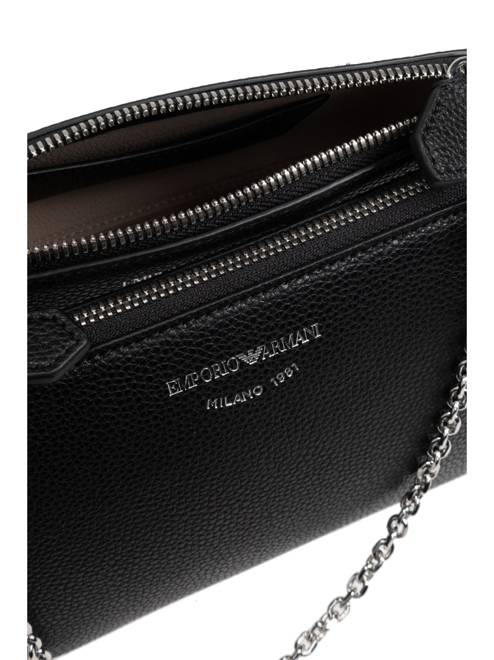 Emporio Armani mini Deer-Print Double Crossbody Bag Black