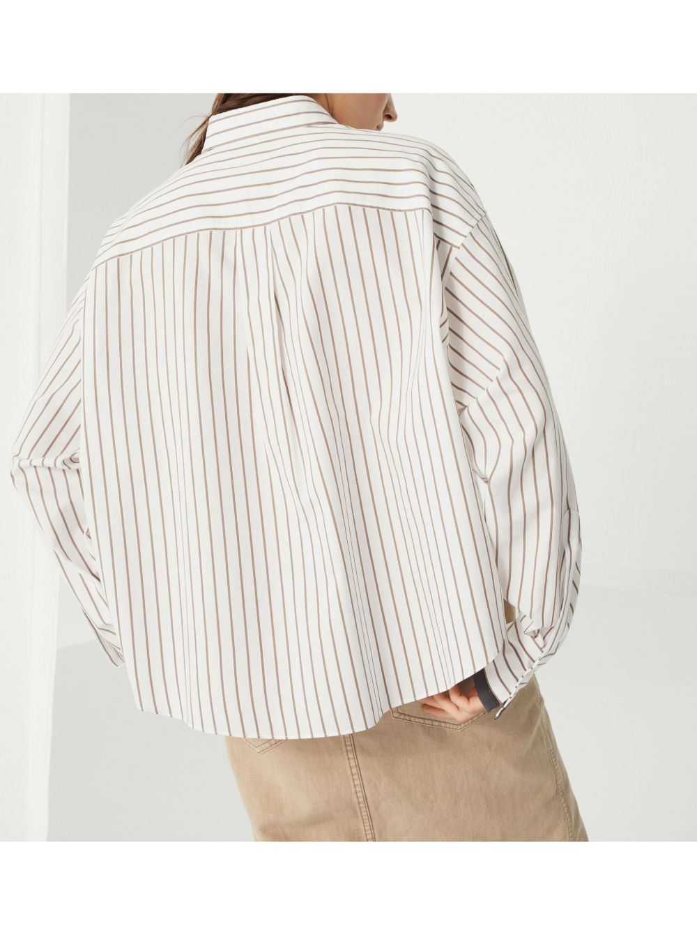 Brunello Cucinelli Striped Cotton Twill Shirt White