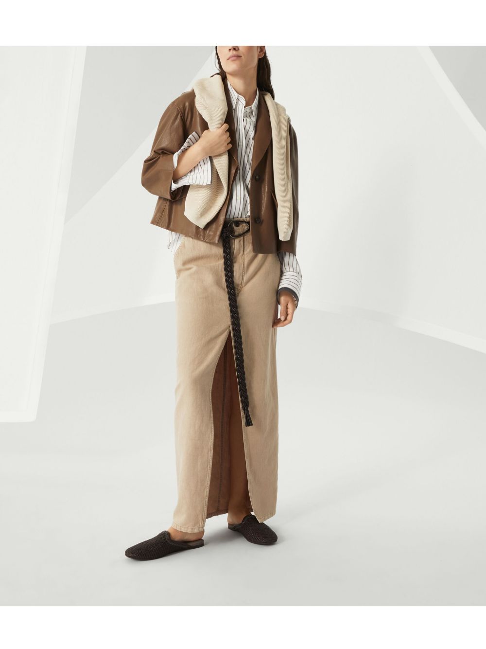 Brunello Cucinelli Striped Cotton Twill Shirt White