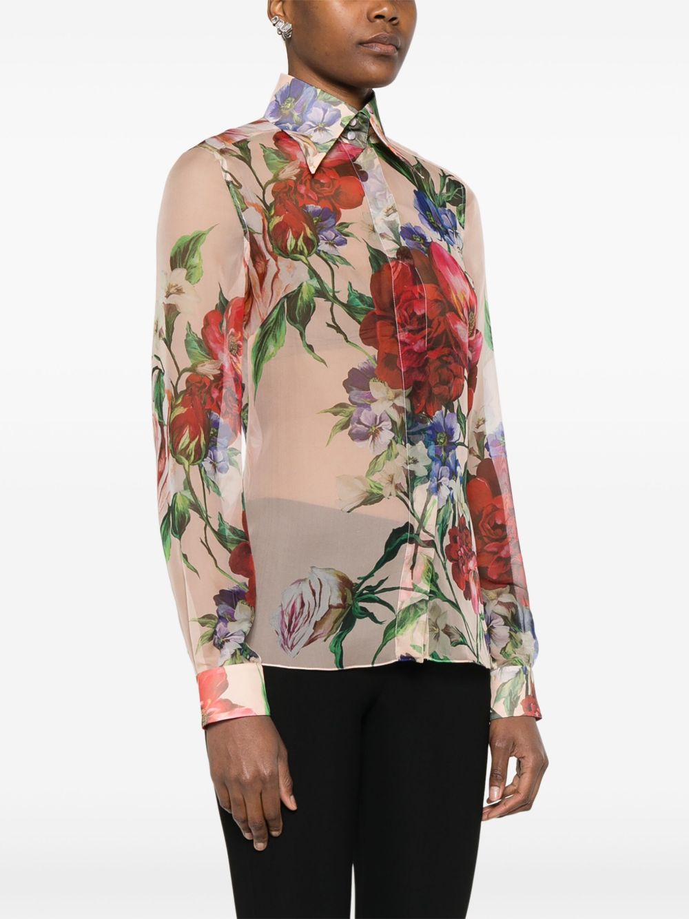 Dolce & Gabbana Floral Silk Semi-Sheer Shirt Multicolor