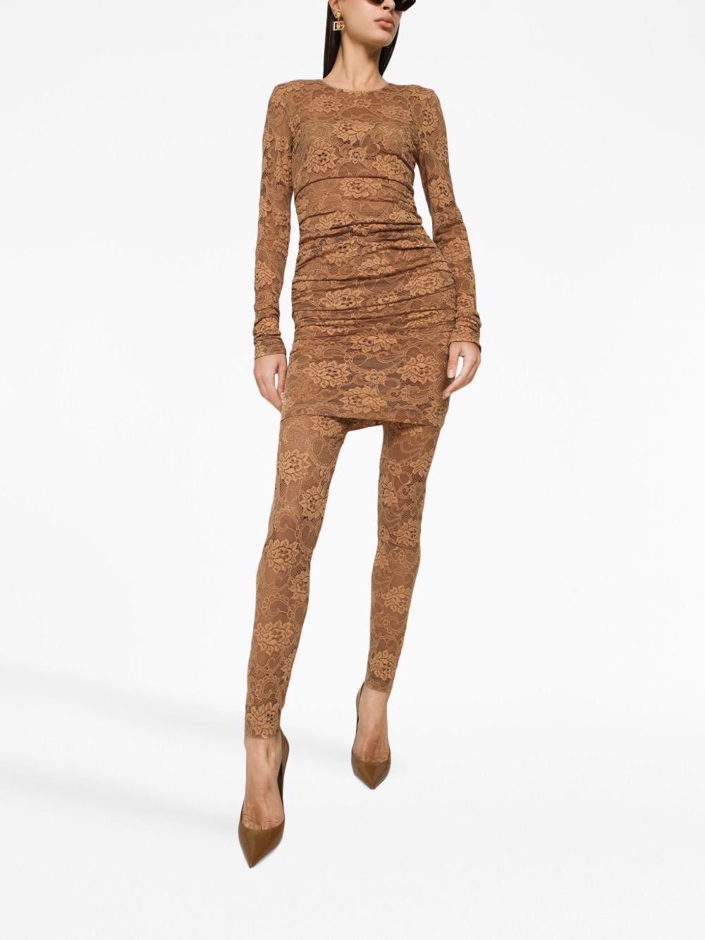 Dolce & Gabbana Lace Floral Stretch Short Dress Beige beige
