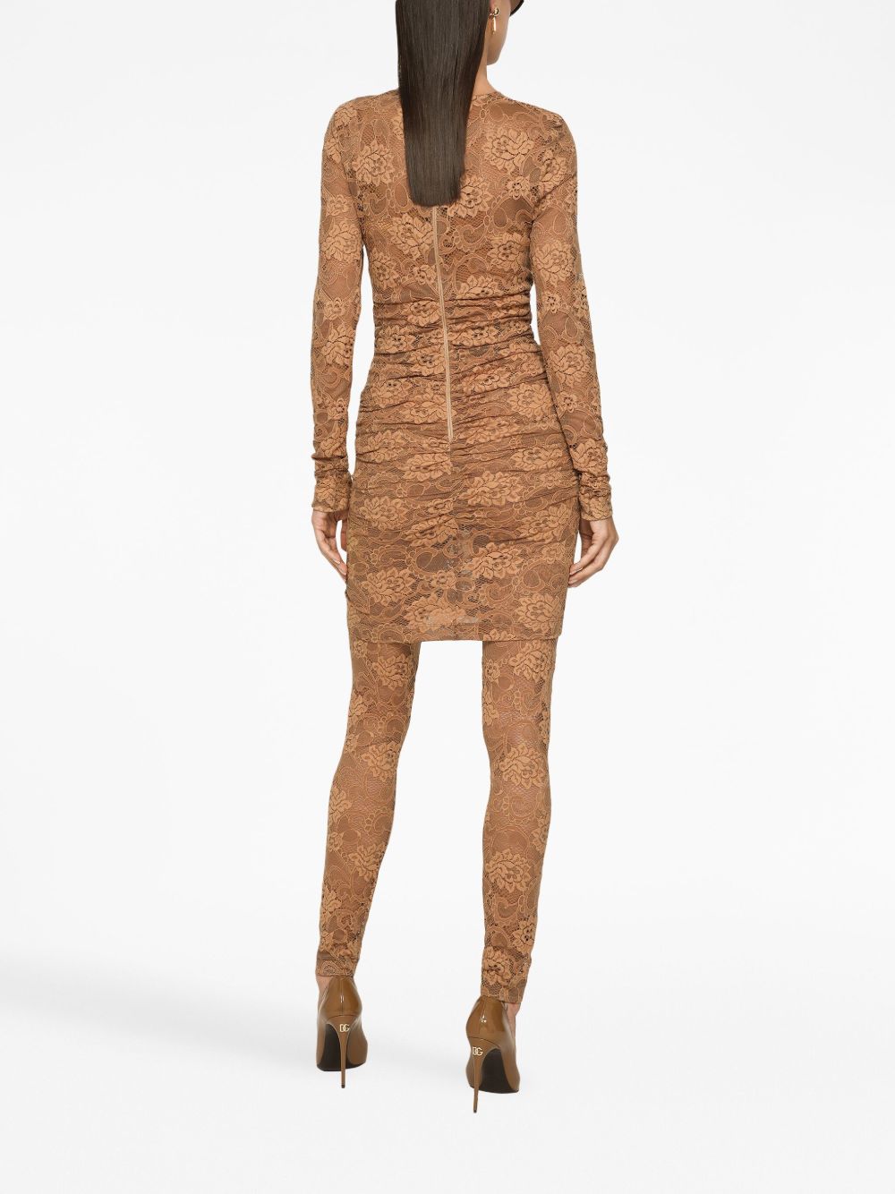 Dolce & Gabbana Lace Floral Stretch Short Dress Beige beige