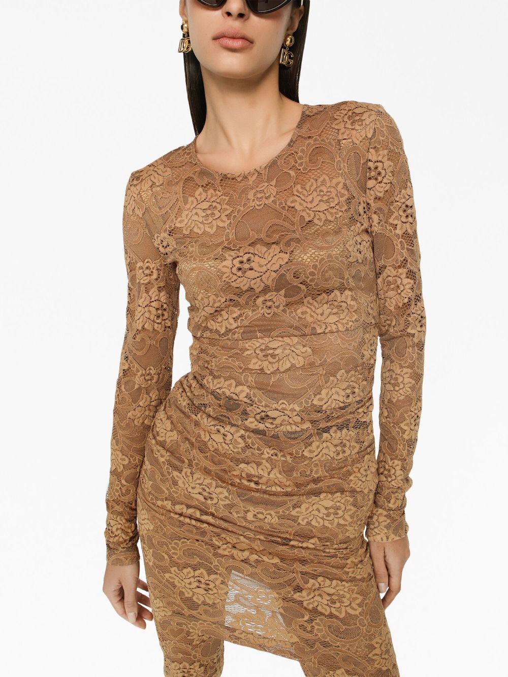 Dolce & Gabbana Lace Floral Stretch Short Dress Beige beige