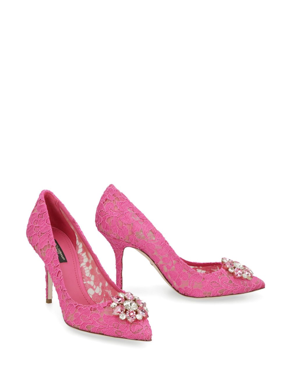 Dolce & Gabbana Belucci Taormina Lace 90mm Crystal-Embellished Pumps Fuchsia