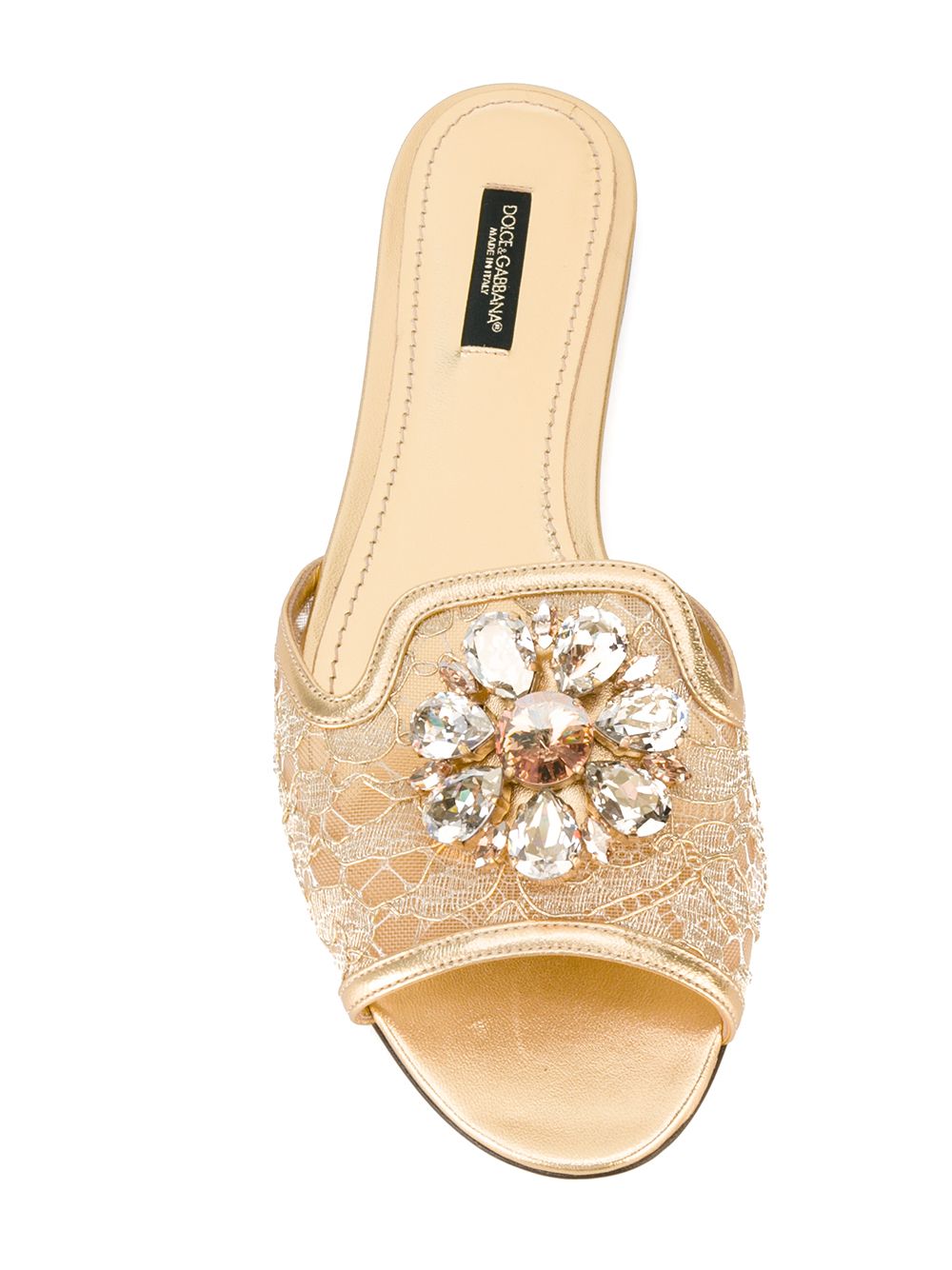 Dolce & Gabbana Bianca Crystal-Embellished Lace Sandals Golden