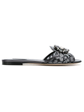 Dolce & Gabbana Bianca Crystal-Embellished Floral Lace Flat Sandals Silver