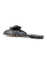 Dolce & Gabbana Bianca Crystal-Embellished Floral Lace Flat Sandals Silver