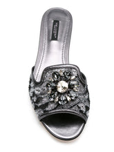 Dolce & Gabbana Bianca Crystal-Embellished Floral Lace Flat Sandals Silver