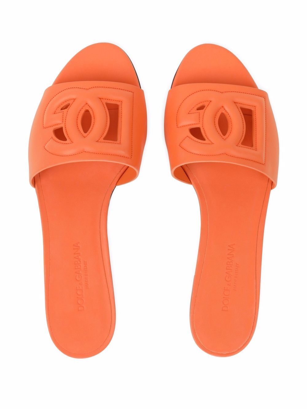 Dolce & Gabbana Calf Leather Cut-Out Logo Flat Sandals Orange
