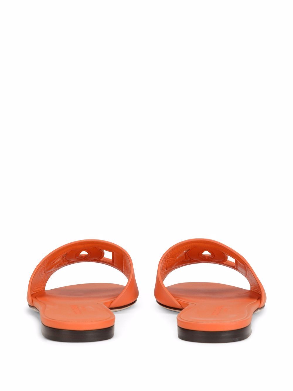 Dolce & Gabbana Calf Leather Cut-Out Logo Flat Sandals Orange