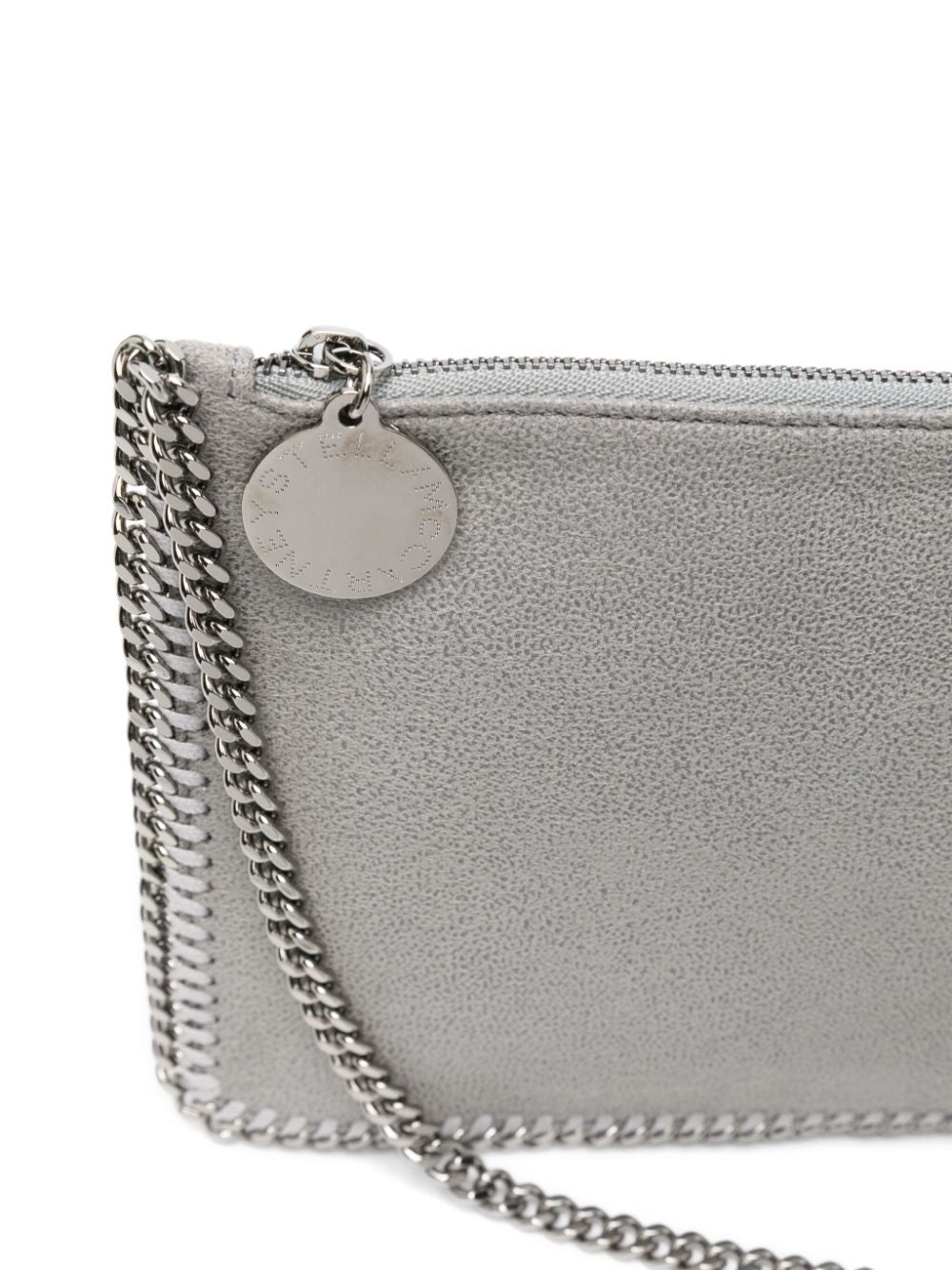 Stella McCartney Falabella Light Grey Faux Suede Clutch Bag with Chain Detail light grey