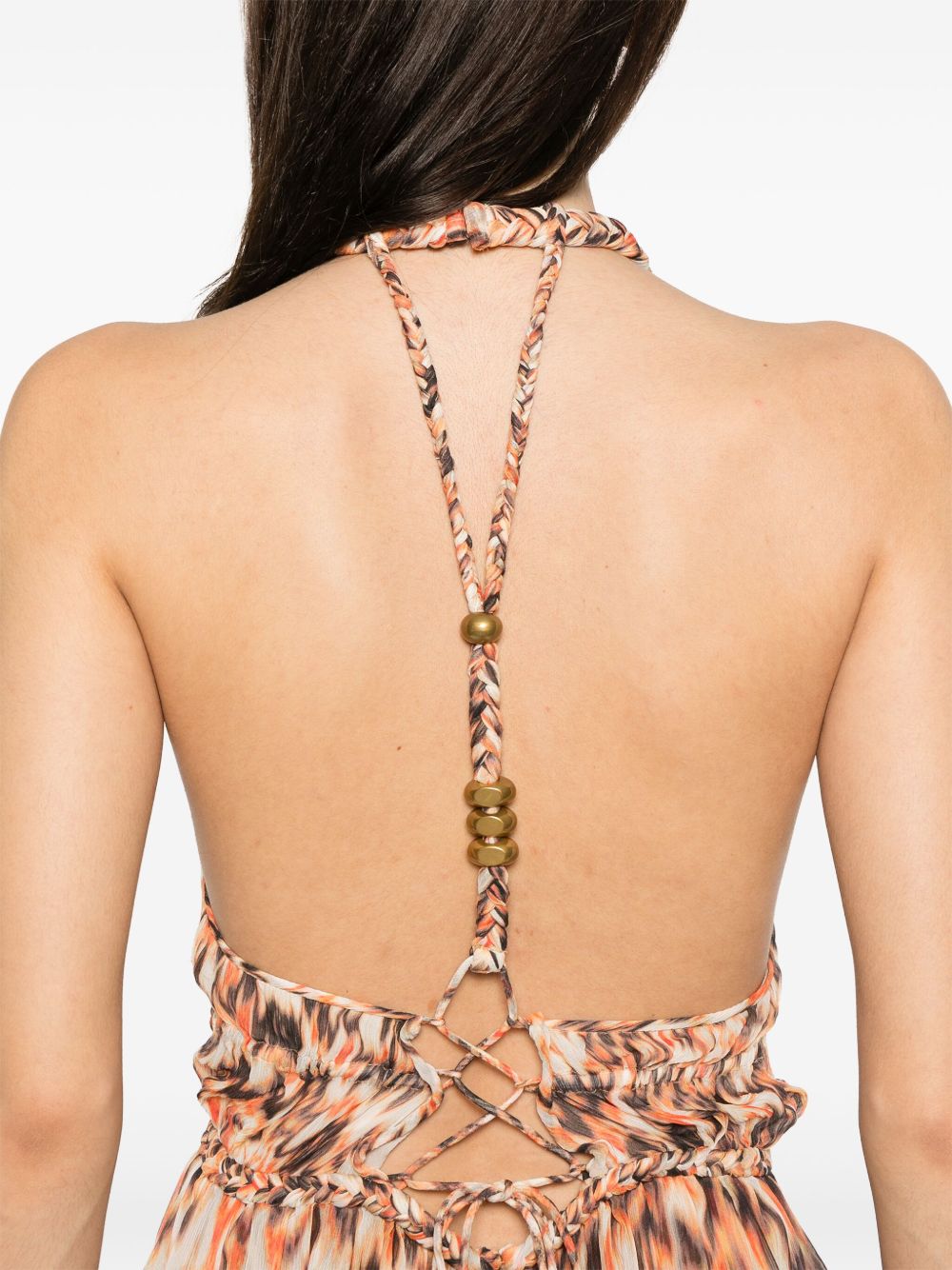 Isabel Marant Rozilda Abstract-Print Silk Flared Dress Orange