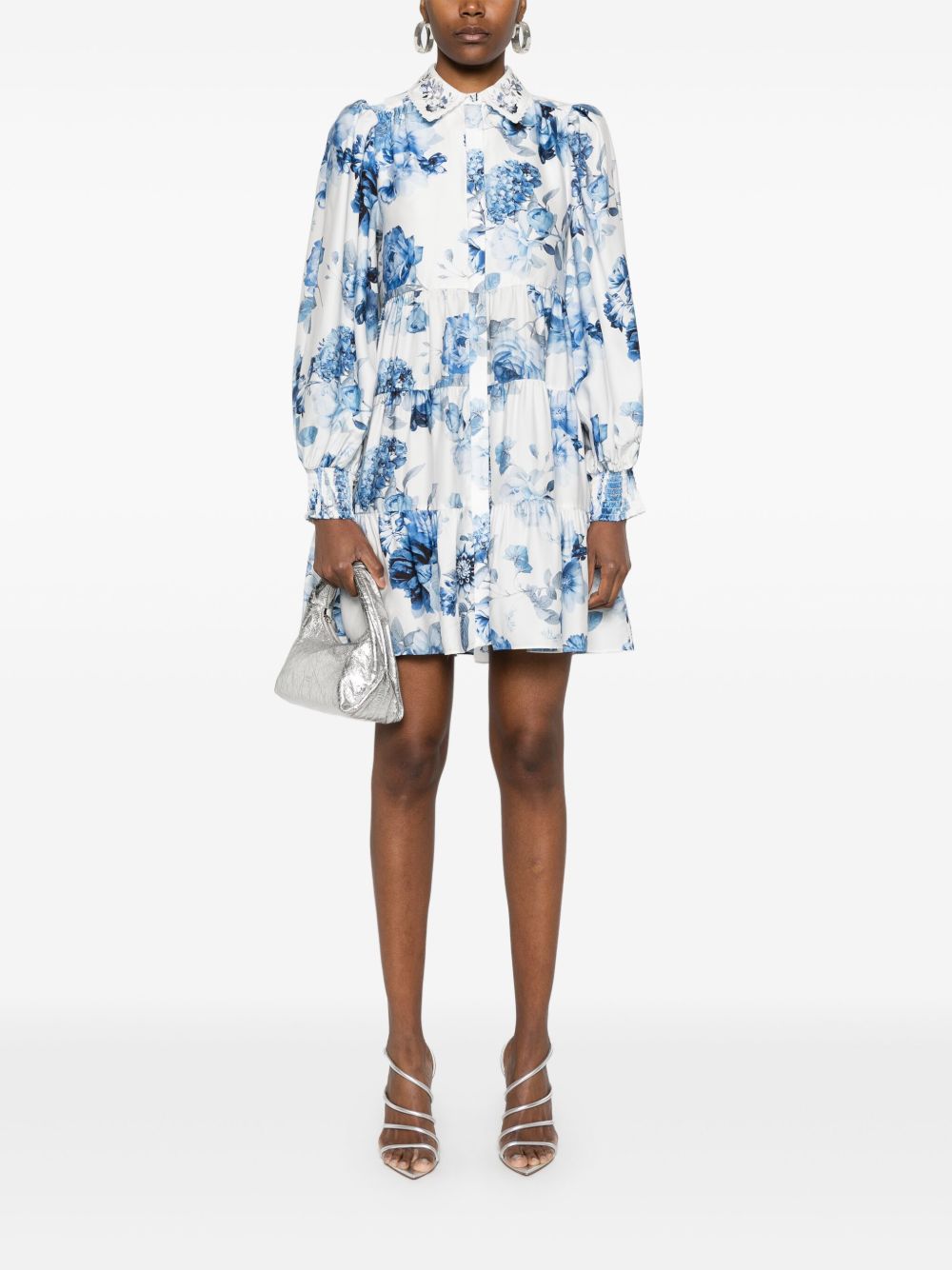 Alice + Olivia Junia Printed Mini Dress Clear Blue