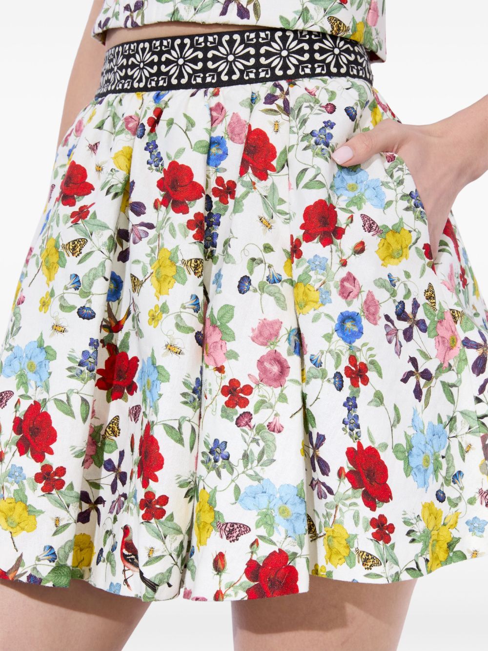 Alice + Olivia Floral Pleated Linen-Blend Mini Skirt Multicolour