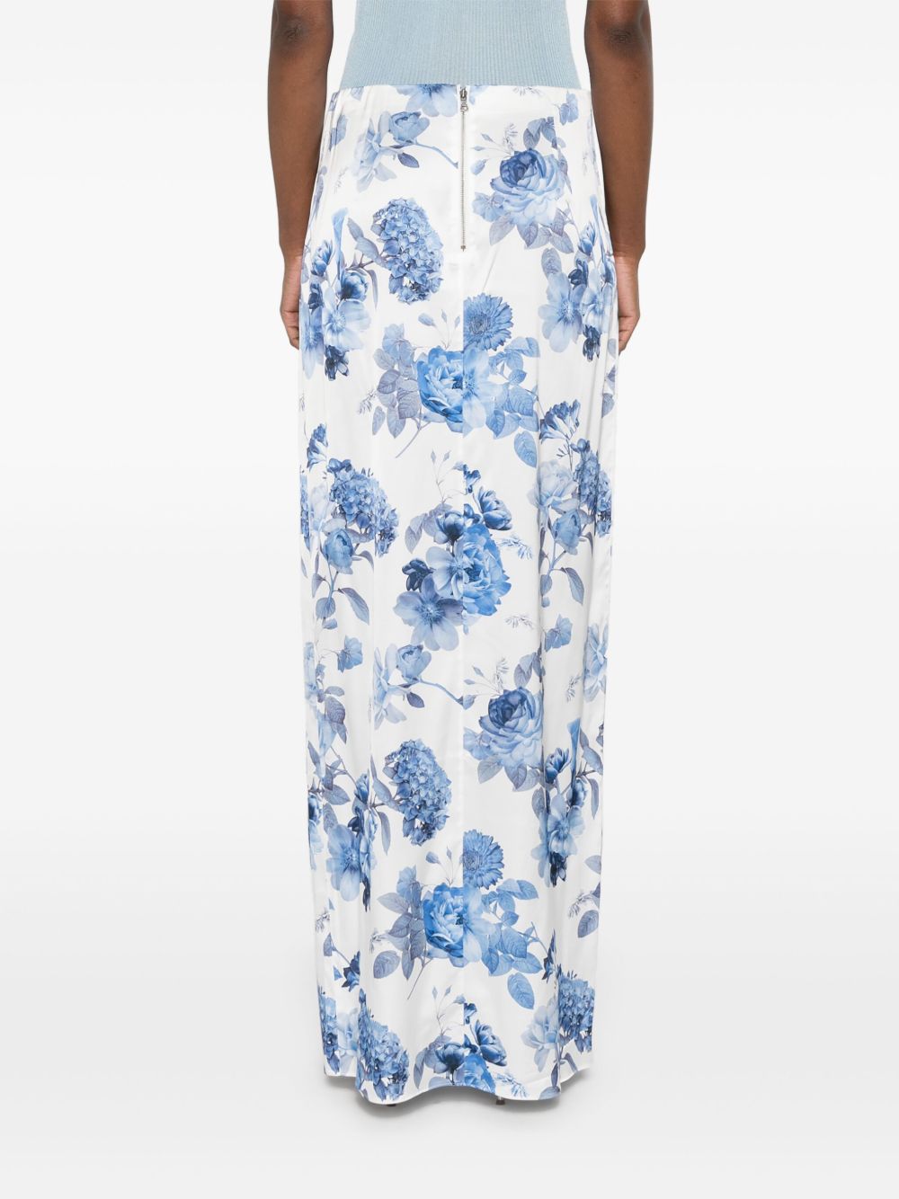 Alice + Olivia Stephine Floral-Print Long Skirt Clear Blue