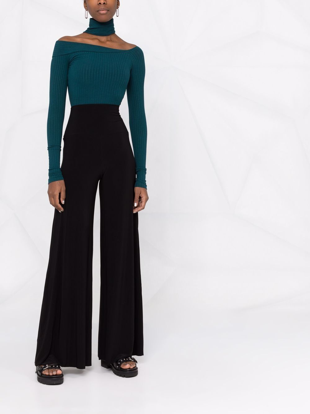 Norma Kamali High-Waisted Flared Elephant Trousers Black