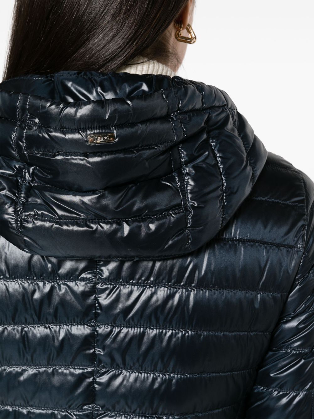 Herno Feather Down Quilted Short Jacket With Detachable Hood Blue