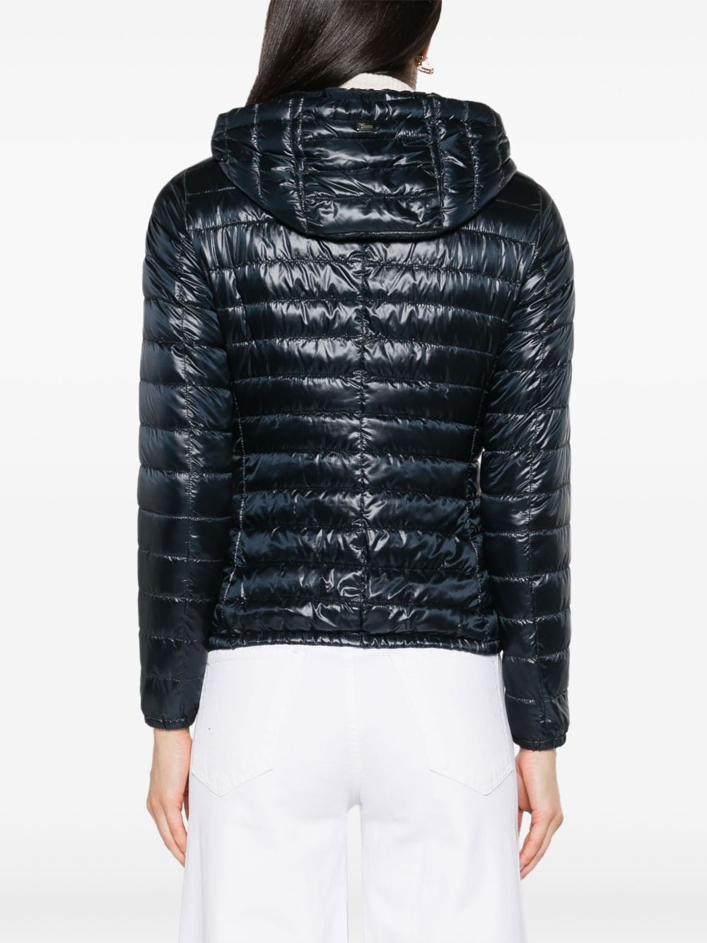 Herno Feather Down Quilted Short Jacket With Detachable Hood Blue
