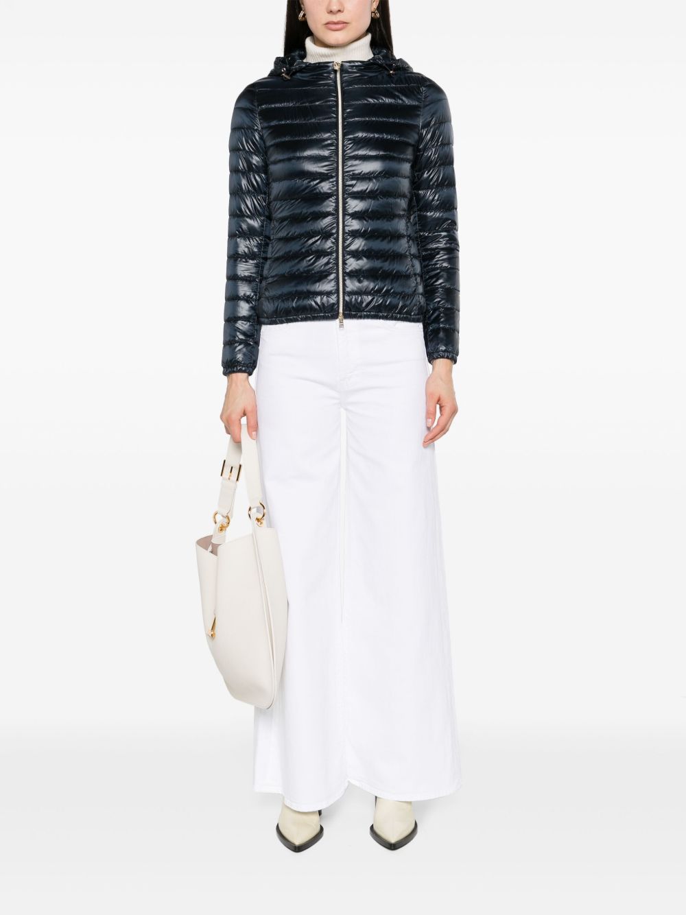 Herno Feather Down Quilted Short Jacket With Detachable Hood Blue